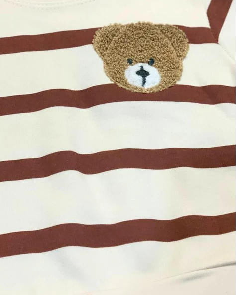 Çizgili Bear Baskılı Erkek Bebek Takım (Kiremit) - Resim 5