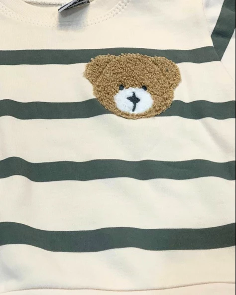 Çizgili Bear Baskılı Erkek Bebek Takım (Yeşil) - Resim 5