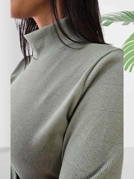 Boğazlı Düz Swaetshirt (Yeşil) - Resim 5