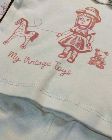 Volanlı Kol Baskılı Kız Bebek Takım (Krem) - 5