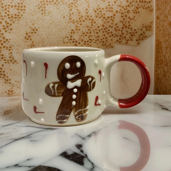 Zencefilli Kurabiye Adam Gingerbread Man Seramik Kupa Mug Duble Nescafe Fincanı - Resim 6