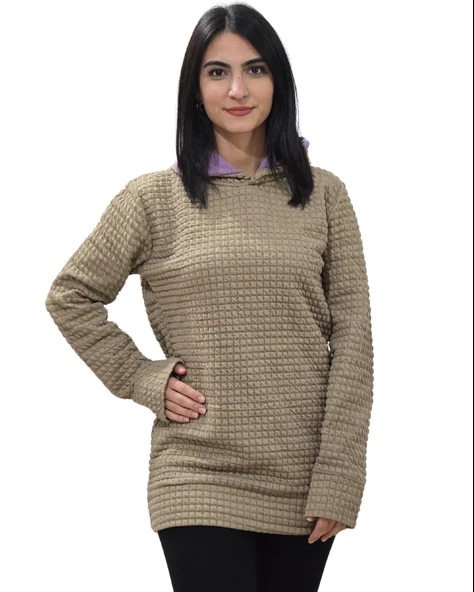 Yorgan Model Kapüşonlu Swaetshirt (Kahve)
