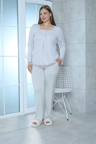 Limissi Viskon Melisa Gri Pijama Takımı %100 Pamuk - Resim 6