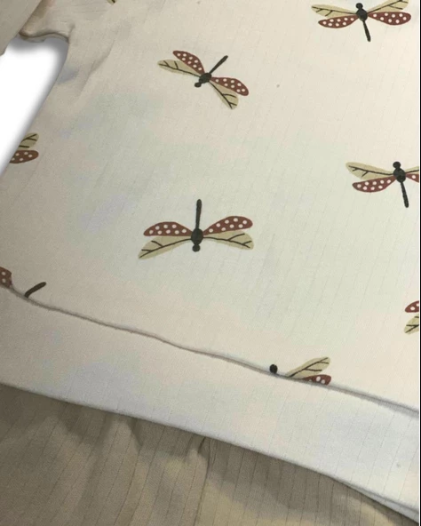 Yusufcuk Baskılı Volanlı Kol Aylık Kız Bebek Takım (Krem) - 4