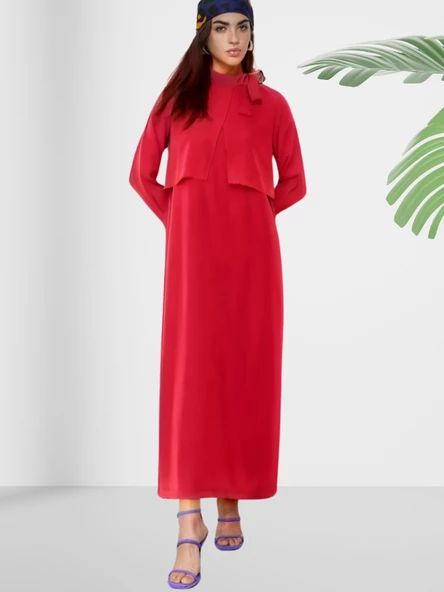 Dökümlü Şal Yaka Uzun Bordo Elbise - Resim 4