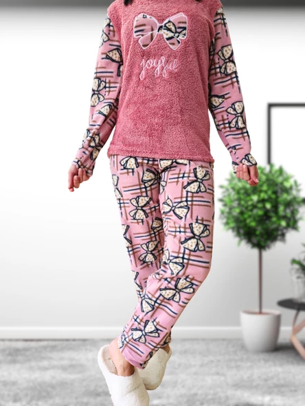 Joyfull Kurdela Desenli Kadın Polar Peluş Pijama Takımı (G. Kurusu) - Resim 6