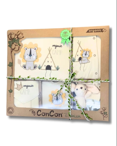 Organik 10 Parça Aslan Nakışlı Bambu Yenidoğan Hastane Çıkışı Seti - Resim 4