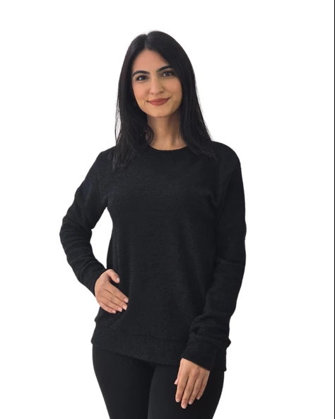Kırçıllı Triko Düz Swaetshirt (Siyah)