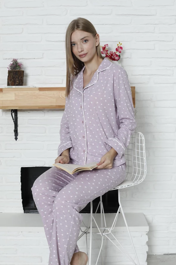 Limissi Viskon Lila Pijama Takımı %100 Pamuk - Resim 7
