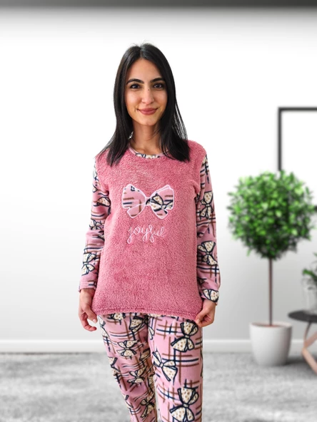 Joyfull Kurdela Desenli Kadın Polar Peluş Pijama Takımı (G. Kurusu) - Resim 4