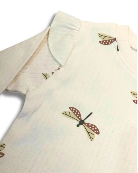 Yusufcuk Baskılı Volanlı Kol Aylık Kız Bebek Takım (Krem) - 5