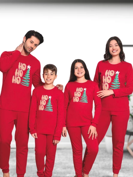 Baskılı Pamuk Kadın Yeni Yıl Pijama Takımı (Ho Ho Ho)) - Resim 7