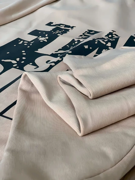 Baskılı Kapüşonlu Swaetshirt (Krem) - Resim 6