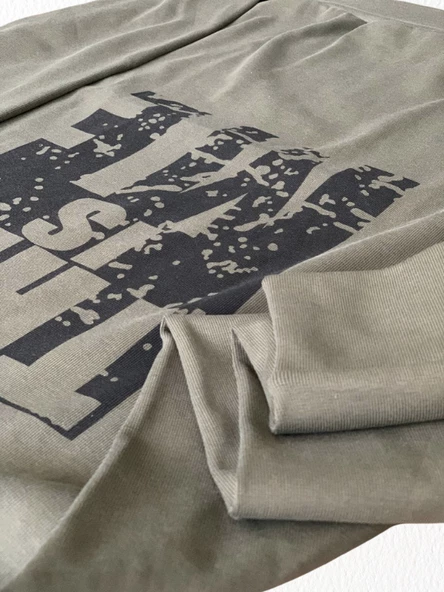 Baskılı Kapüşonlu Swaetshirt (Haki) - Resim 6