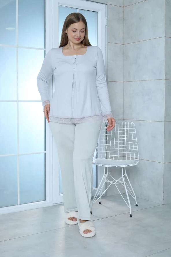 Limissi Viskon Melisa Gri Pijama Takımı %100 Pamuk - Resim 5