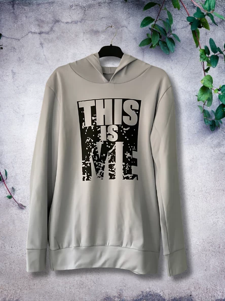 Baskılı Kapüşonlu Swaetshirt (Gri) - Resim 5