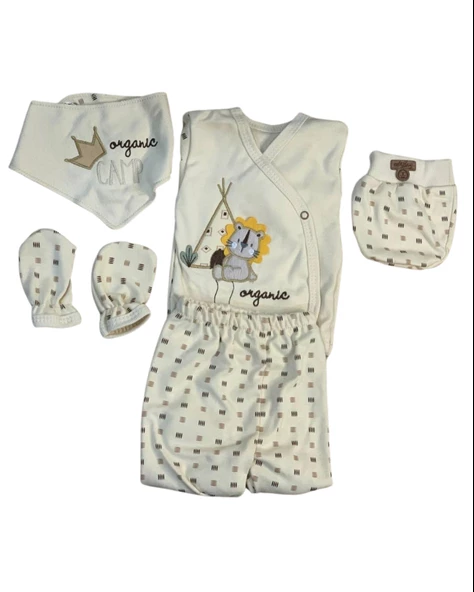 Organik 5 Parça Aslan Nakışlı Bambu Yenidoğan Hastane Çıkışı Seti - 4