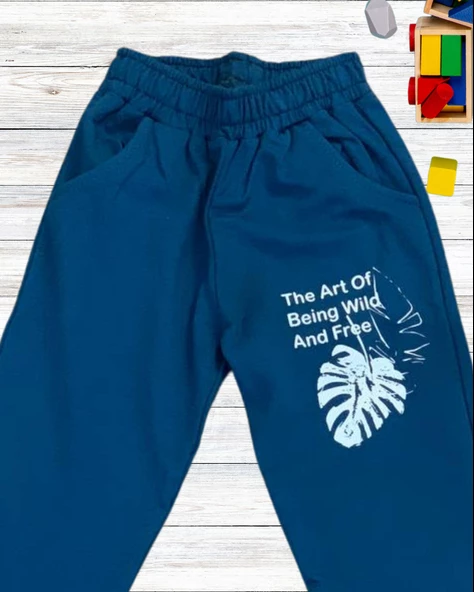 Yaprak Baskılı Günlük Mevsimlik Renkli Erkek Alt Üst Takım (Lacivert) - Resim 4