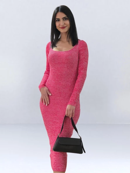 Fitted Kesim Pembe Mango Model Elbise - 3
