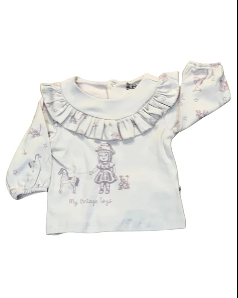 Volanlı Kol Baskılı Kız Bebek Takım (Eflatun) - Resim 2