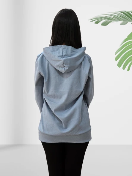 Düz Kapüşonlu Swaetshirt (Gri) - Resim 5