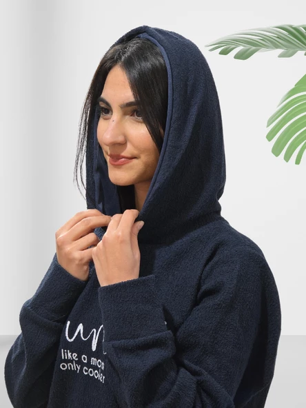 Auntie Baskılı Kapüşonlu Swaetshirt (Lacivert) - Resim 4