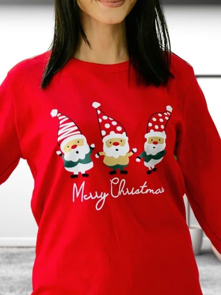 Baskılı Pamuk Kadın Yeni Yıl Pijama Takımı (Noel Baba) - Resim 5