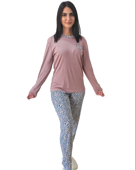 Love Dream Kalp Desenli Pamuk Kadın Pijama Takımı (G.Kurusu)