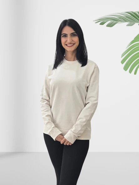 Düz Sıfır Yaka Sweatshirt (K. Beyaz) - Resim 2