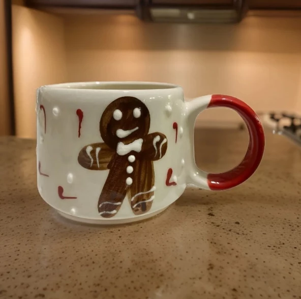 Zencefilli Kurabiye Adam Gingerbread Man Seramik Kupa Mug Duble Nescafe Fincanı - Resim 5