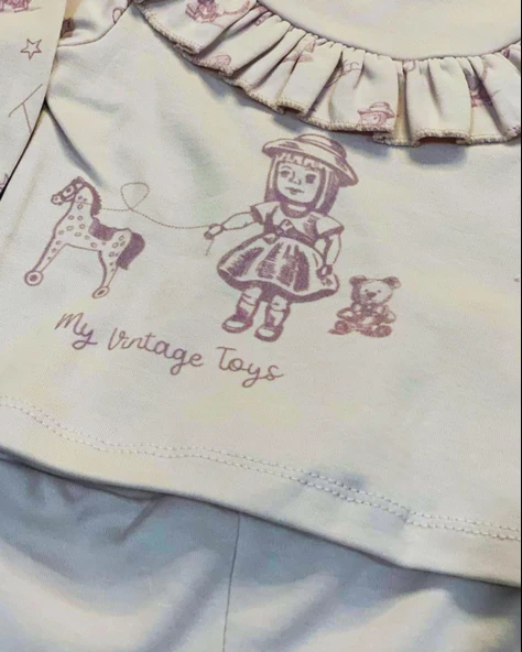 Volanlı Kol Baskılı Kız Bebek Takım (Eflatun) - Resim 5