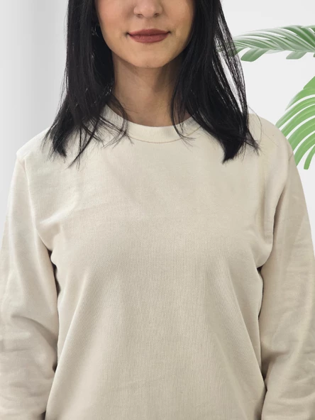 Düz Sıfır Yaka Sweatshirt (K. Beyaz) - Resim 5