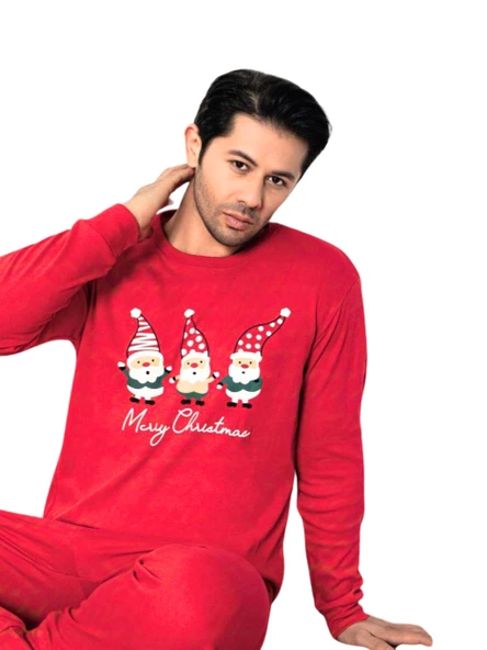 Baskılı Pamuk Erkek Yeni Yıl Pijama Takımı (Noel Baba) - 2