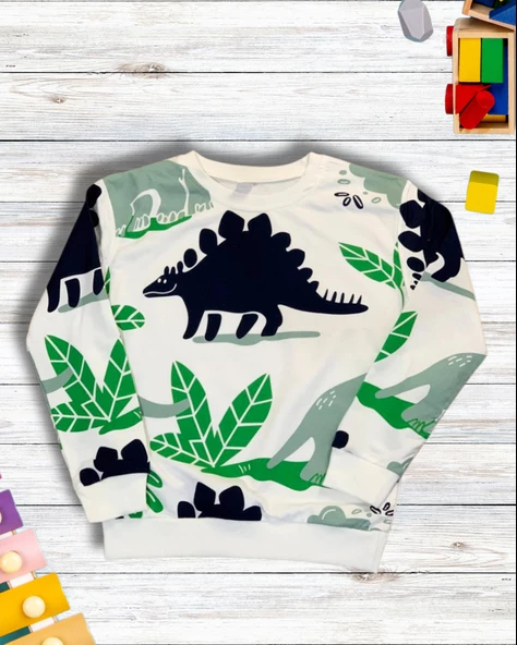 Dinozor Baskılı Günlük Mevsimlik Renkli Erkek Alt Üst Takım (Yeşil) - Resim 3