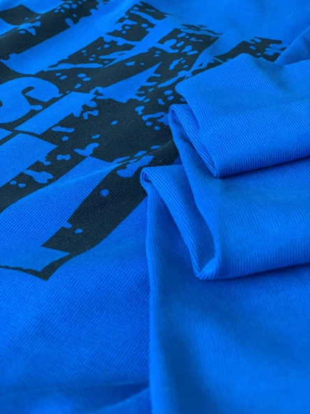 Baskılı Kapüşonlu Swaetshirt (Mavi) - Resim 6