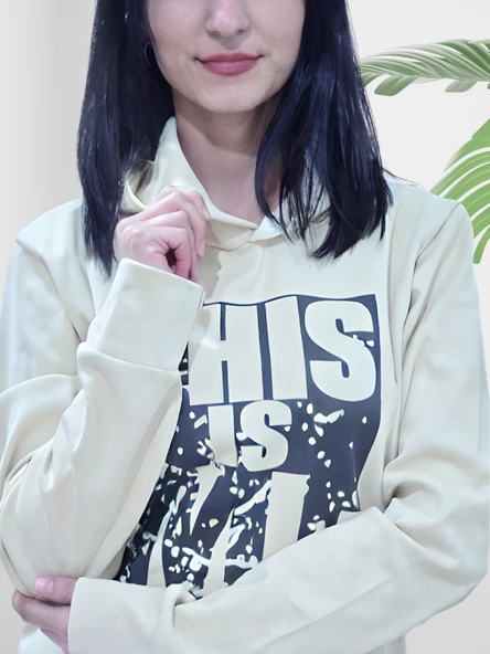 Baskılı Kapüşonlu Swaetshirt (Beyaz) - Resim 3