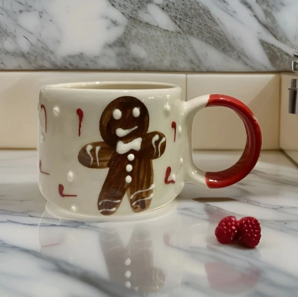 Zencefilli Kurabiye Adam Gingerbread Man Seramik Kupa Mug Duble Nescafe Fincanı - Resim 3