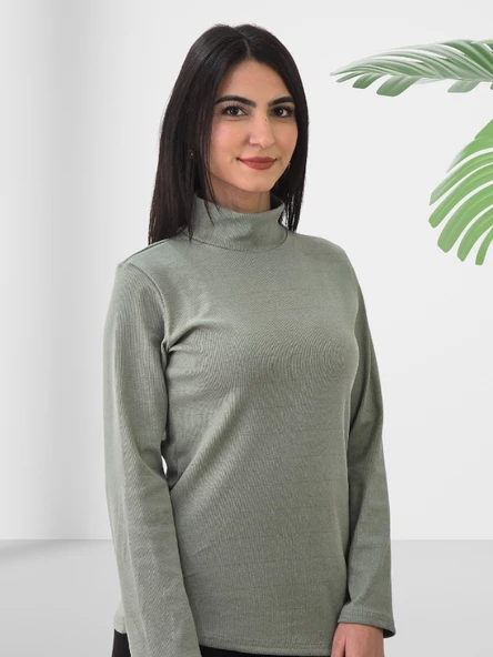 Boğazlı Düz Swaetshirt (Yeşil) - Resim 2