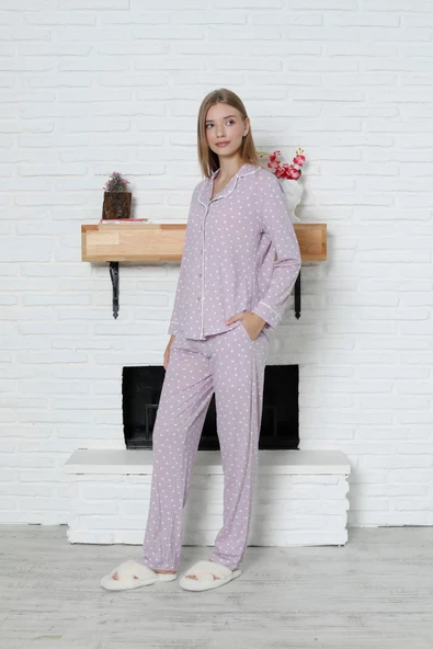 Limissi Viskon Lila Pijama Takımı %100 Pamuk - Resim 6