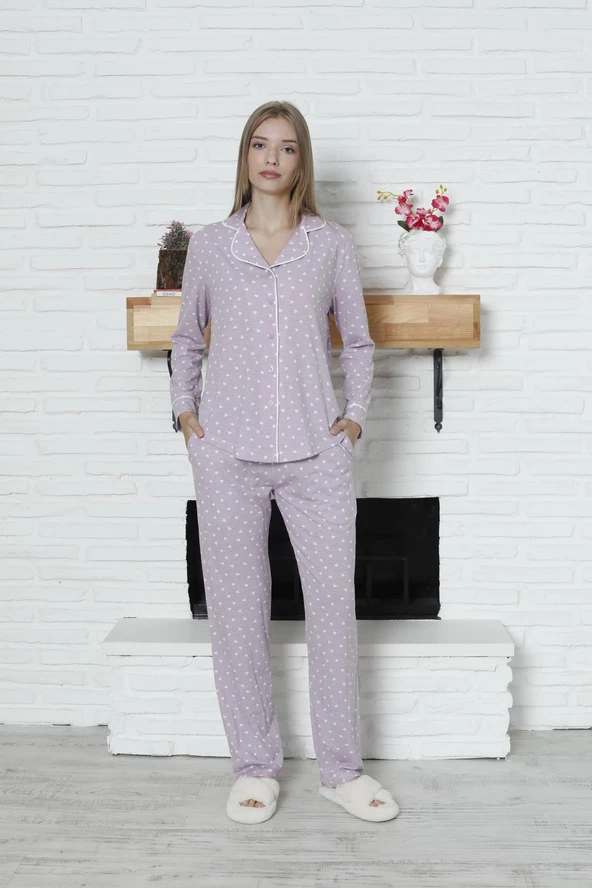 Limissi Viskon Lila Pijama Takımı %100 Pamuk - Resim 2