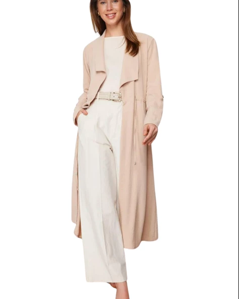 Düz Esnek Keten Karışım Kimono