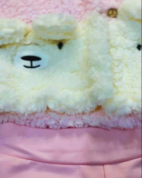 Peluş Montlu Kız Bebek Takım (Pembe) - Resim 4