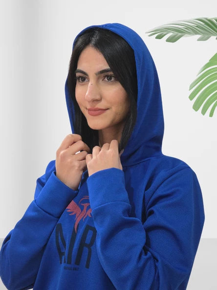 Air Baskılı Kapüşonlu Swaetshirt (Mavi) - Resim 3