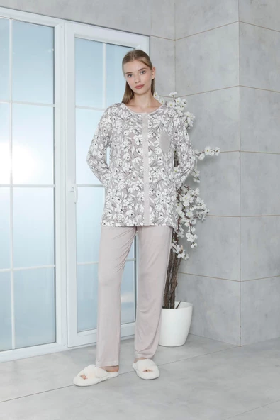 Limissi Viskon Desenli Vizon Pijama Takımı %100 Pamuk - 6
