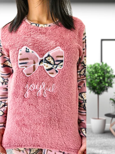 Joyfull Kurdela Desenli Kadın Polar Peluş Pijama Takımı (G. Kurusu) - Resim 7