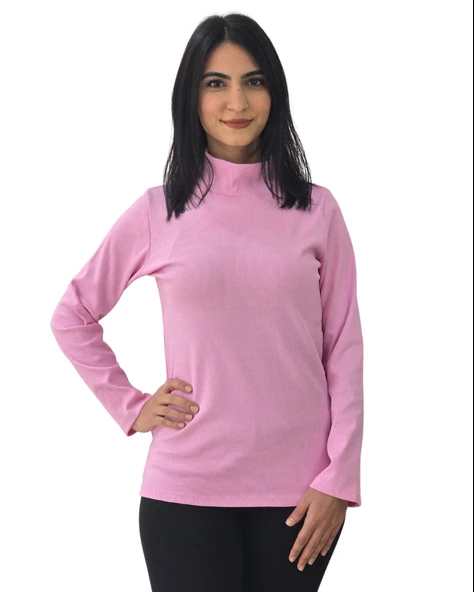 Boğazlı Düz Swaetshirt (Pembe)