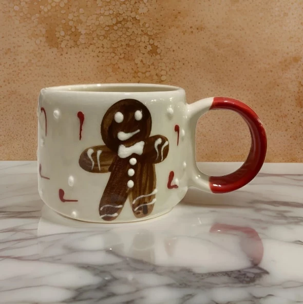 Zencefilli Kurabiye Adam Gingerbread Man Seramik Kupa Mug Duble Nescafe Fincanı - Resim 4