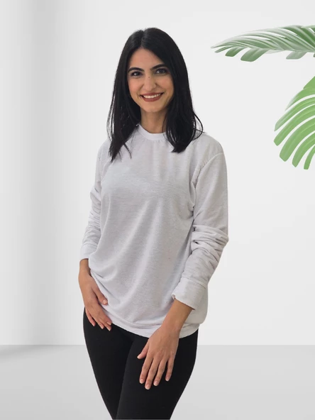 Düz Sıfır Yaka İnce Sweatshirt (Beyaz) - Resim 2