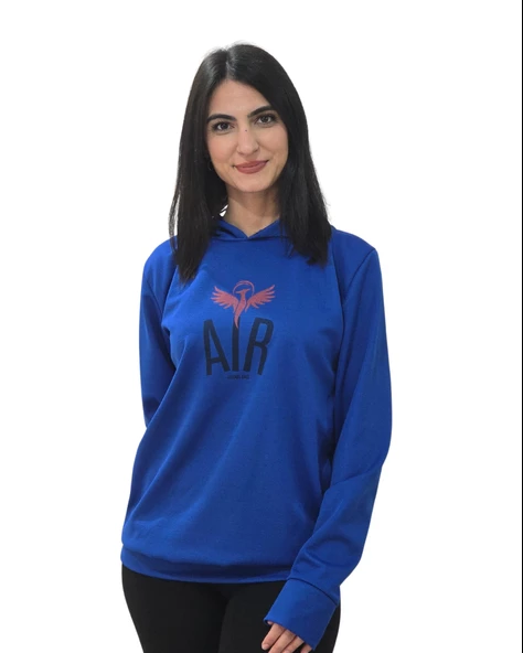 Air Baskılı Kapüşonlu Swaetshirt (Mavi)
