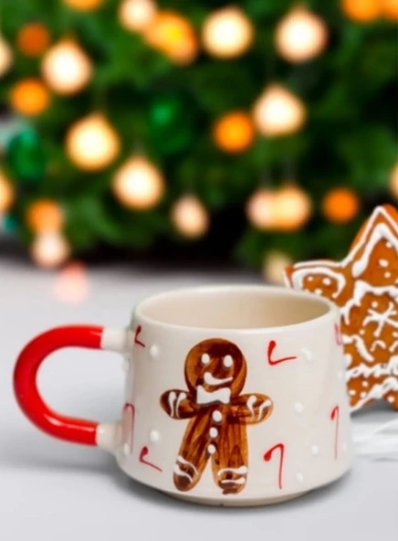 Zencefilli Kurabiye Adam Gingerbread Man Seramik Kupa Mug Duble Nescafe Fincanı